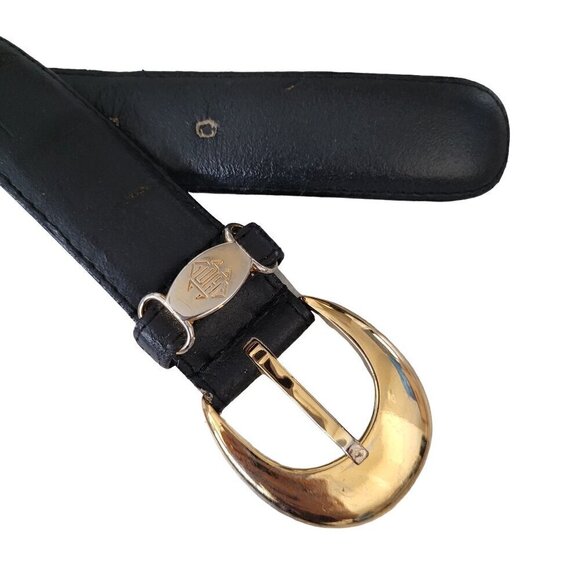 Vintage Daniel Hechter Belt Black Leather Gold Hardware - Picture 6 of 13